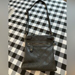 Black Rivet Chevron Stitch Crossbody Bag